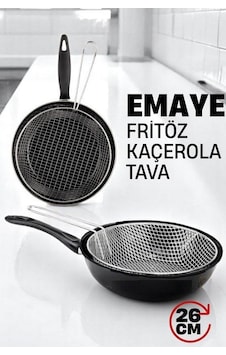 Zhlhome Fritözlü Emaye Kızartma Tavası- Kızartma Kaçerola Multi Kullanım 26 Cm