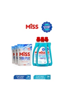 Miss Sıvı Çamaşır Deterjanı 1500mlx3+miss Soda Plus Çamaşır Sodası 500 Grx3 6 KG Miss Sıvı Çamaşır Deterjanı 1500mlx3+miss Soda Plus Çamaşır Sodası 500 Grx3 6 KG