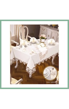 Bşkvirgo Krem-gümüş Karanfil Gardenya Keten 26 Parça 160 260cm Sofra Takımı Bsk2026 Bşkvirgo Krem-gümüş Karanfil Gardenya Keten 26 Parça 160 260cm Sofra Takımı Bsk2026