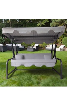 Süngersiz Tenteli Salıncak Kumaş Seti 3kişilik 164x47 Cm Süngersiz Lüx Panama Açık Gri