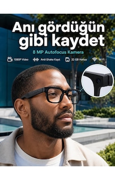 3 Lensli Akıllı Kamera Gözlüğü 8 Mp Autofocus, 32 Gb Hafıza, Wi Fi 3 Lensli Akıllı Kamera Gözlüğü 8 Mp Autofocus, 32 Gb Hafıza, Wi Fi