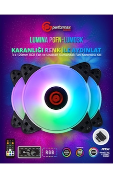 Performax Lumina Rgb 120Mm Üçlü Fan Kiti Kumandalı Pgfn Lum03K Performax Lumina Rgb 120Mm Üçlü Fan Kiti Kumandalı Pgfn Lum03K