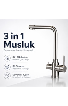 3 İn 1 Su Arıtma Musluğu Çok Amaçlı Paslanmaz Model 608506069