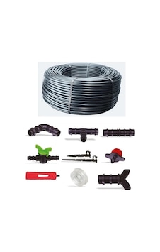 Karbon Plast Damlama Sulama 16 MM + 25 CM Delikli Boru 100 M Ve Ek Parça Seti