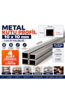 10x10 Kutu Profil 2 Metre 1 Mm Et Kalınlığı Kare Metal Çelik Profil 4 Adet