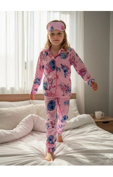 Lillypicca Kız Çocuk Desenli Pamuklu Önden Düğmeli Göz Bantlı Uzun Kol Pijama Takımı 9018 Pembe Lillypicca Kız Çocuk Desenli Pamuklu Önden Düğmeli Göz Bantlı Uzun Kol Pijama Takımı 9018 Pembe