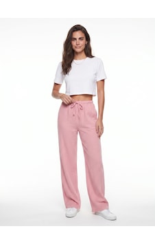 Onloox Kadın Pembe Pembe Pamuklu Müslin Beli Lastikli Bağcıklı Geniş Paça Yan Cepli Rahat Form Pantolon Onloox Kadın Pembe Pembe Pamuklu Müslin Beli Lastikli Bağcıklı Geniş Paça Yan Cepli Rahat Form Pantolon