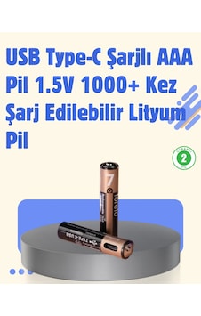Mey İthalat Usb Type-c Şarjlı Aaa Lityum Pil 1000+ Şarj Döngüsü İle Uzun Ömür Mey İthalat Usb Type-c Şarjlı Aaa Lityum Pil 1000+ Şarj Döngüsü İle Uzun Ömür