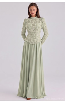 Olcay Boncuk Ve Taş Desenli Şifon Kombinli Exclusive Tesettür Abiye Elbise Mint 1120-y Olcay Boncuk Ve Taş Desenli Şifon Kombinli Exclusive Tesettür Abiye Elbise Mint 1120-y
