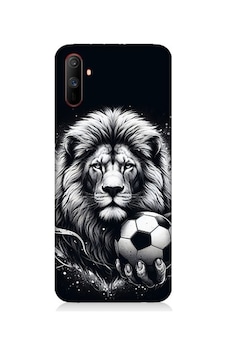 Realme C3 Uyumlu Siyah Beyaz Aslan Ve Futbol Topu Desenli Silikon Kılıf Realme C3 Uyumlu Siyah Beyaz Aslan Ve Futbol Topu Desenli Silikon Kılıf