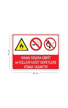 Metal Yanan Sigara Kibrit Ve Külleri Kağıt Sepetlere Atmak Yasaktır 20x30 Cm A4 Uyarı İş Güvenliği
