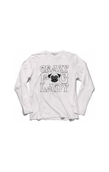 Chubby Dog Crazy Pug Lady Çılgın Köpek Uzun Kollu Tişört (518428183)