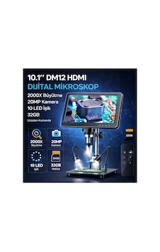 10.1'' Dm12 Hdmı Dijital Mikroskop 2000x Büyütme 20mp Kamera 10 Led Işık 32 Gb Uzaktan Kumanda Siyah - 786924275 10.1'' Dm12 Hdmı Dijital Mikroskop 2000x Büyütme 20mp Kamera 10 Led Işık 32 Gb Uzaktan Kumanda Siyah - 786924275