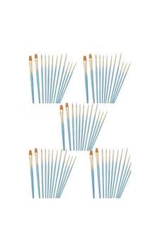 5 Set Sanatçı Fırcası Seti, 10'lu Paket Naylon Fırca, Resim, Akrilik, İnce Fırca, Sulu Boya Ve Yüz Boyama, Kendin Yap El Sanatları İçin, Mavi, Toplam 50 Fırca