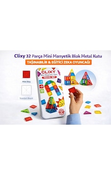Clixy 32 Parça Mini Manyetik Blok Metal Kutu Taşınabilir Eğitici Zeka Oyuncağı Clixy 32 Parça Mini Manyetik Blok Metal Kutu Taşınabilir Eğitici Zeka Oyuncağı