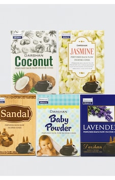 Darshan Ters Geri Akışlı Şelale Tütsü 5'li Set Coconut - Jasmine - Sandal - Baby Powder - Lavender Darshan Ters Geri Akışlı Şelale Tütsü 5'li Set Coconut - Jasmine - Sandal - Baby Powder - Lavender