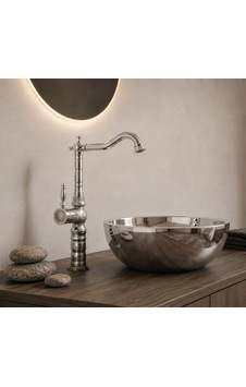 Krom Desenli Rustik Çanak Lavabo Bataryası Krom Desenli Rustik Çanak Lavabo Bataryası