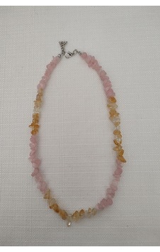 Pembe Kuvars, Sitrin Kırıktaş Doğaltaş Kolye Siyah Pembe Kuvars, Sitrin Kırıktaş Doğaltaş Kolye Siyah