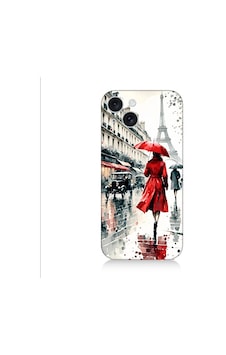 Apple Uyumlu iPhone 15 Plus Kırmızı Şemsiye Desenli Silikon Kılıf Silikon Apple Uyumlu iPhone 15 Plus Kırmızı Şemsiye Desenli Silikon Kılıf Silikon