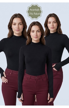 Saade 3-siyah Yarım Balıkçı Yaka Parmak Geçmeli Uzun Kollu Body/bluz - 3'lü Paket Saade 3-siyah Yarım Balıkçı Yaka Parmak Geçmeli Uzun Kollu Body/bluz - 3'lü Paket