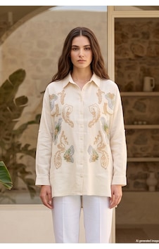 Lale Butik Önü Nakış İşlemeli Pul Detaylı Gömlek 17032 Bej Lale Butik Önü Nakış İşlemeli Pul Detaylı Gömlek 17032 Bej