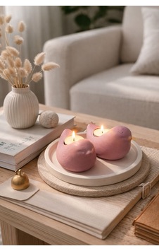 Kuş Figürlü Mumluk 2 Li Tabaklı Set Pembe Renk Pembe Kuş Figürlü Mumluk 2 Li Tabaklı Set Pembe Renk Pembe