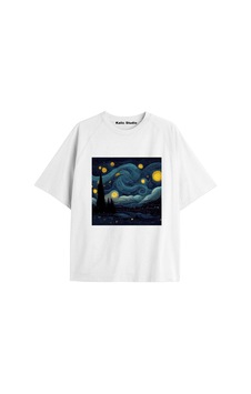Kalic Studio Unisex Van Gogh Baskılı Oversize Tshirt Beyaz-94 Kalic Studio Unisex Van Gogh Baskılı Oversize Tshirt Beyaz-94