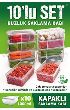 10 Adet 1 Lt. Kendinden Kapaklı Dondurucuya Uygun Saklama Kabı 10 Adet 1 Lt. Kendinden Kapaklı Dondurucuya Uygun Saklama Kabı