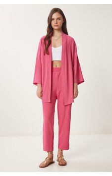 Happiness İstanbul Kadın Koyu Pembe Kimono Pantolon Örme Takımı By00050 Koyu Pembe