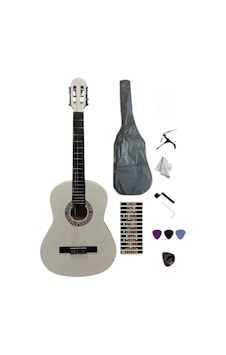 4/4 Sap Ayarlı Beyaz Klasik Gitar Seti Kılıf-pena-kapo-nota Sticker... 4/4 Sap Ayarlı Beyaz Klasik Gitar Seti Kılıf-pena-kapo-nota Sticker...