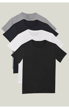 Nacar Store 4'lü Paket Premium Yazlık Düz Renk Basic T-shirt Siyah