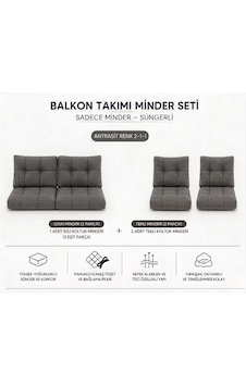 2-1-1 Fermuarlı Balkon Minderi-leke Tutmaz - İçidolu Minder Antrasit 2-1-1 Fermuarlı Balkon Minderi-leke Tutmaz - İçidolu Minder Antrasit