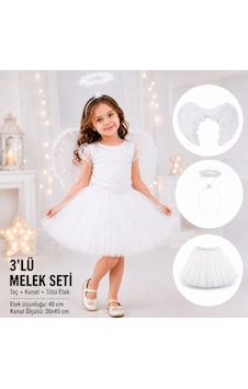 Magicool Çocuk Beyaz Melek Kostüm Seti Melek Kanadı, Taç Ve Tütü Etek 3 Lü Set Çok Renkli Magicool Çocuk Beyaz Melek Kostüm Seti Melek Kanadı, Taç Ve Tütü Etek 3 Lü Set Çok Renkli