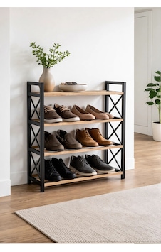 3 Çıtalı 4 Katlı Eko Dekoratif Masif Ahşap Plastik Ayakkabılık Mdf Değildir.mdf Kolay Kırılır Siyah - 846334789 Siyah