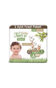 Baby Turco Doğadan Bebek Bezi 6 Numara XLarge 2 Aylık Fırsat Paketi 200 Adet