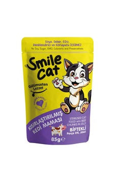 Smile 85 Gr Pouch Kedi Maması Kısır Biftekli 24'lü Smile 85 Gr Pouch Kedi Maması Kısır Biftekli 24'lü