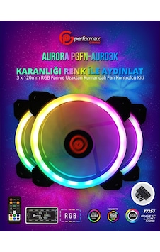 Performax Aurora Rgb 120Mm Üçlü Fan Kiti Kumandalı Pgfn Aur03K Performax Aurora Rgb 120Mm Üçlü Fan Kiti Kumandalı Pgfn Aur03K
