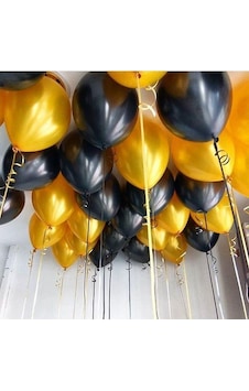 25 Adet Metalik Sedefli Siyah - Altın Gold Karışık Balon Helyum