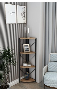4 Raflı Metal Köşe Kitaplık Rafı Dekoratif Aksesuar Rafı Çam 4 Raflı Metal Köşe Kitaplık Rafı Dekoratif Aksesuar Rafı Çam