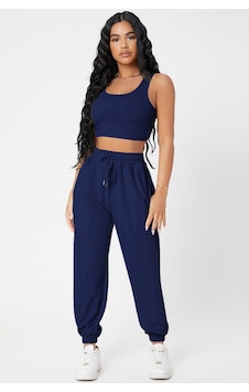 Ang Butik Kadın Lacivert Kaşkorse Cepli Jogger Eşofman Altı Ve Crop Top Bluz Ang Butik Kadın Lacivert Kaşkorse Cepli Jogger Eşofman Altı Ve Crop Top Bluz