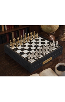 Kişiye Özel Osmanlı Bizans Temalı Lüks Metal Satranç Takımı 20cm Sandıklı Mermer Desenli Premium Set