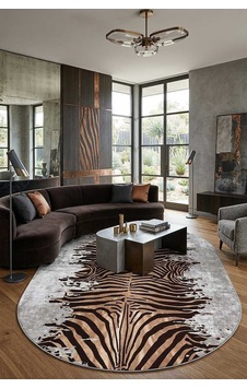 Frenda Home Zebra Desen Pamuk Taban Baskılı Oval Halı Gri Frenda Home Zebra Desen Pamuk Taban Baskılı Oval Halı Gri