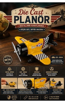 Die-cast Metal Çek Bırak Oyuncak Savaş Uçağı 15 Cm Sarı