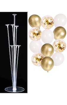 7'li Balon Standı Ve 10 Adet Gold-beyaz-şeffaf Konfetili Balon Set 7'li Balon Standı Ve 10 Adet Gold-beyaz-şeffaf Konfetili Balon Set