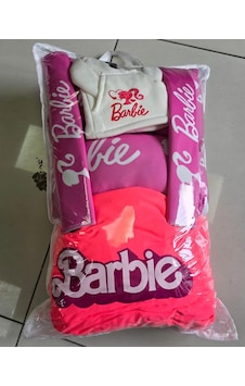 Barbie Pembe Süper Set Dörtlü Servis Kılıfı + İkili Yastık Ve Kemer Kılıfı +vites Poları
