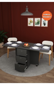 Lüks Katlanır Mutfak Yemek Masası %100 Mdf Pratik Çekmeceli Çalışma Masası Km100 Antrasit Lüks Katlanır Mutfak Yemek Masası %100 Mdf Pratik Çekmeceli Çalışma Masası Km100 Antrasit