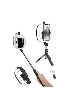 Bluetooth Kumandalı Şarjlı 6 İnç Led Ring Light Katlanabilir Selfie Çubuğu Ve Tripod 3 Renk Tonu