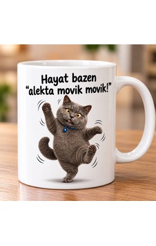 Çılgın Kedi Temalı Çift Taraf Baskılı Kupa Bardak Beyaz Çılgın Kedi Temalı Çift Taraf Baskılı Kupa Bardak Beyaz