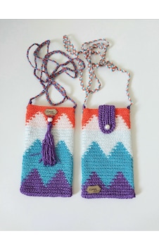 Kemzey Handmade Wayuu Telefon Çantası, El Yapımı Örgü Telefon Çantası Mor - Mavi Kemzey Handmade Wayuu Telefon Çantası, El Yapımı Örgü Telefon Çantası Mor - Mavi