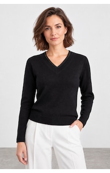 Bihan Store Kadın V Yaka Taş Detaylı Uzun Kollu Triko Bluz W27-32565 - Siyah Bihan Store Kadın V Yaka Taş Detaylı Uzun Kollu Triko Bluz W27-32565 - Siyah